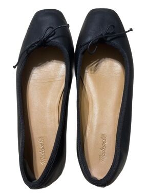 Madewell Black Leather Ballet Flats Square Toe Minimalist Size 7.5